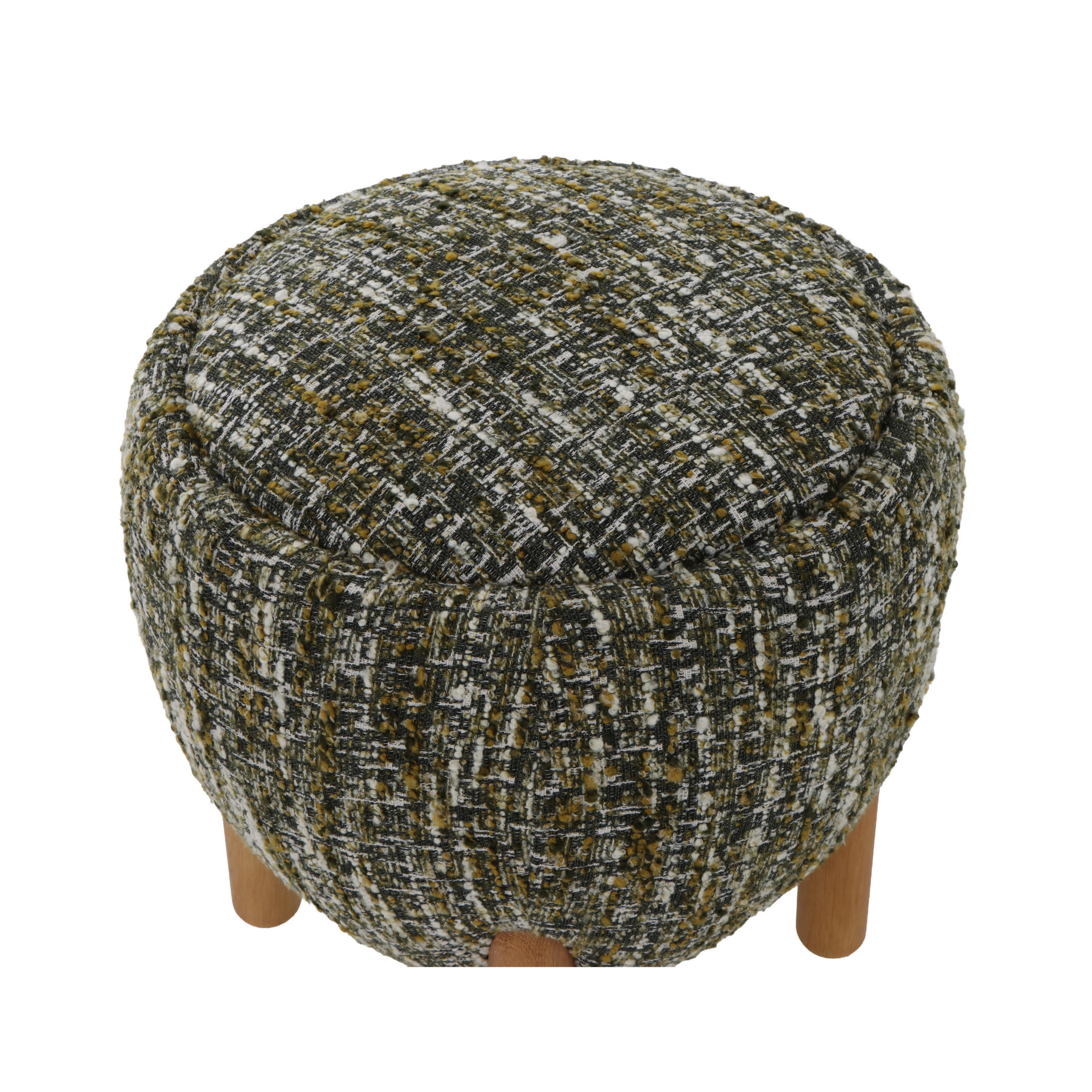 HOCKER Theo, Natur Massiveiche + grüner Stoff - Grün, Holz (45.5/52/45.5cm) - WOODEK