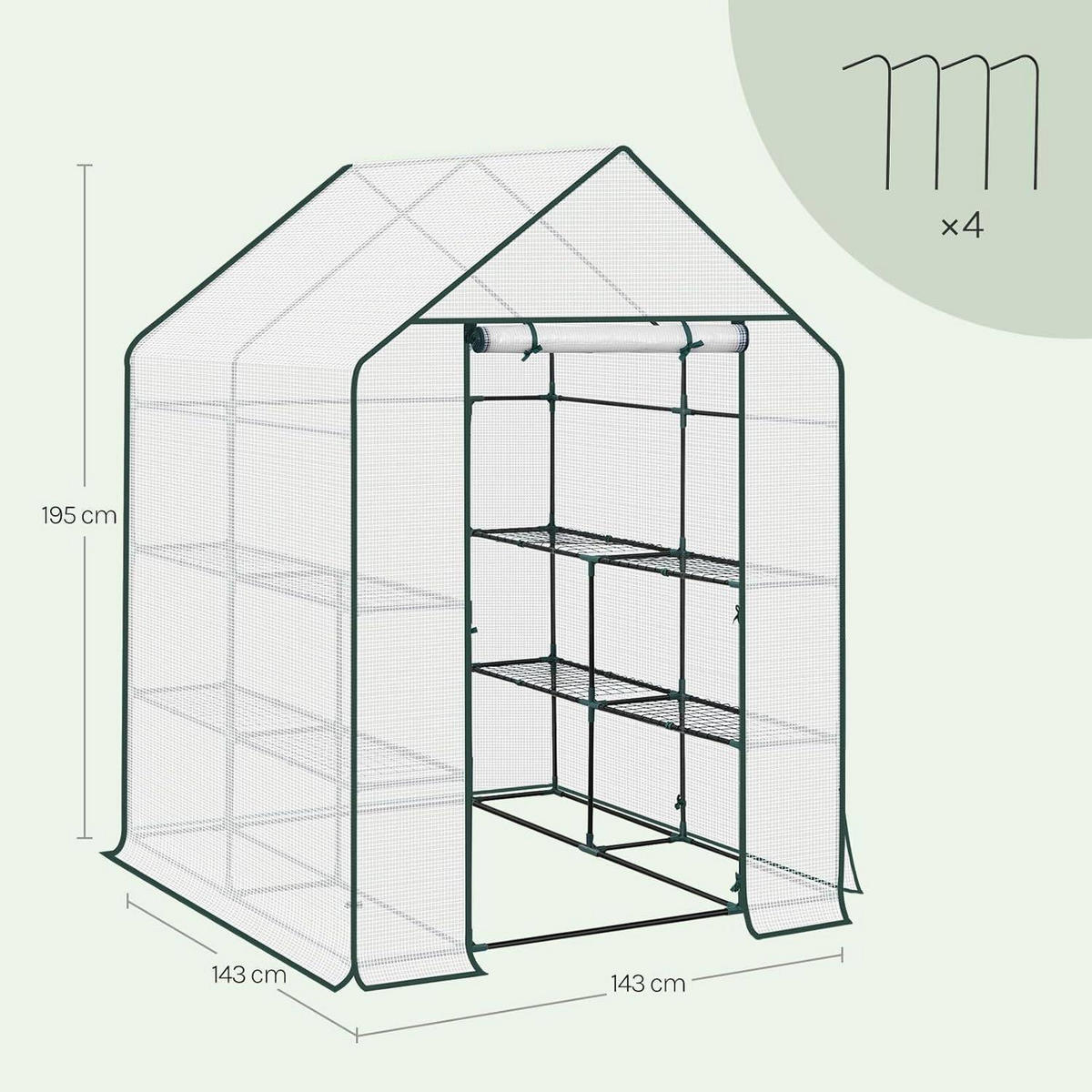 FOLIENGEWÄCHSHAUS, Metallgestell, 143 x 195 x 143 cm - Weiß, Textil/Metall (143/195/143cm) - Woltu