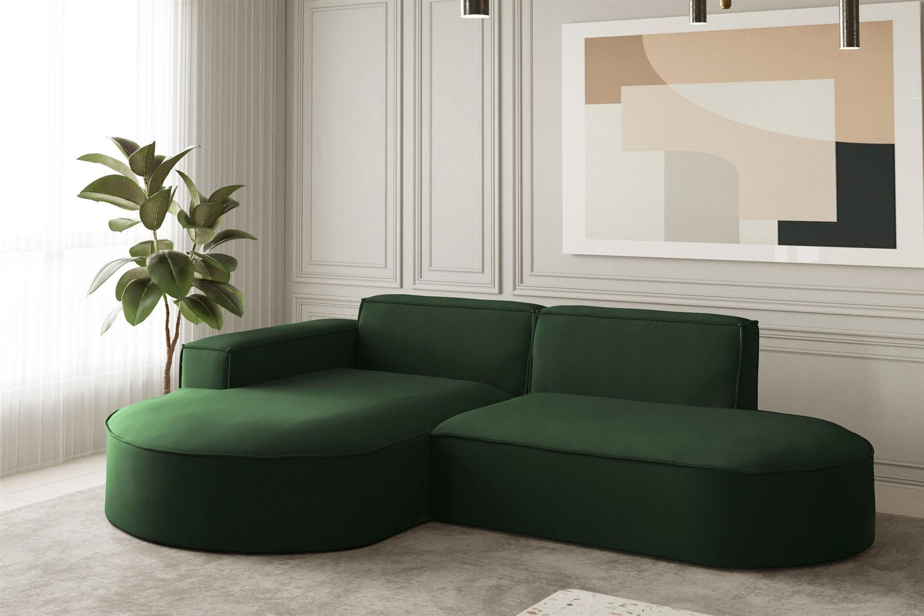 ECKSOFA Palma Xs Ottomane Opera Velvet - Grün, Holzwerkstoff/Textil (236/165cm) - Fun Möbel