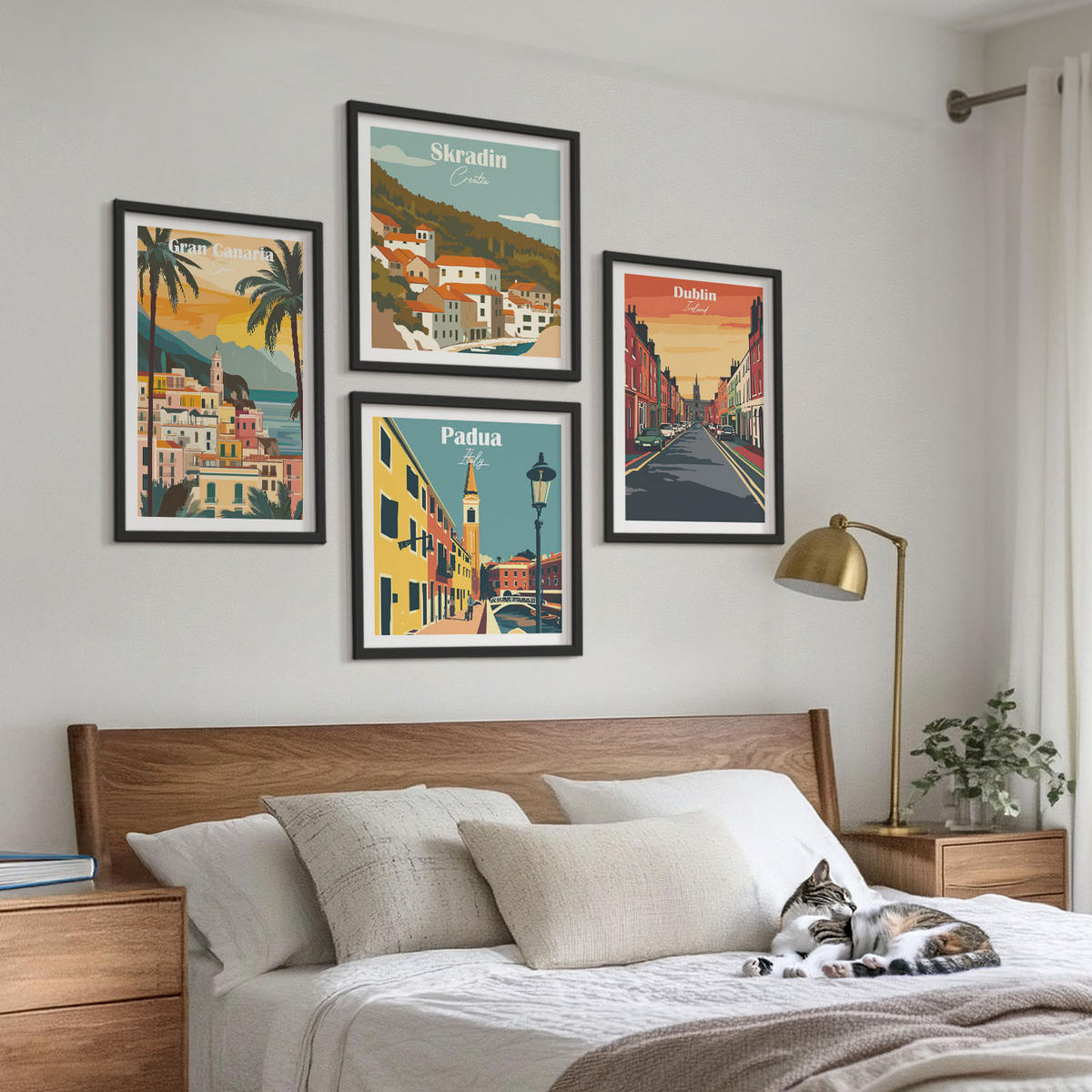 BILDER SET 4er Set - 50x50 cm & 40x60 cm Schwarzer Rahmen - Stadt- und Naturlandschaften - Schwarz, Kunststoff (50/50cm) - TULUP