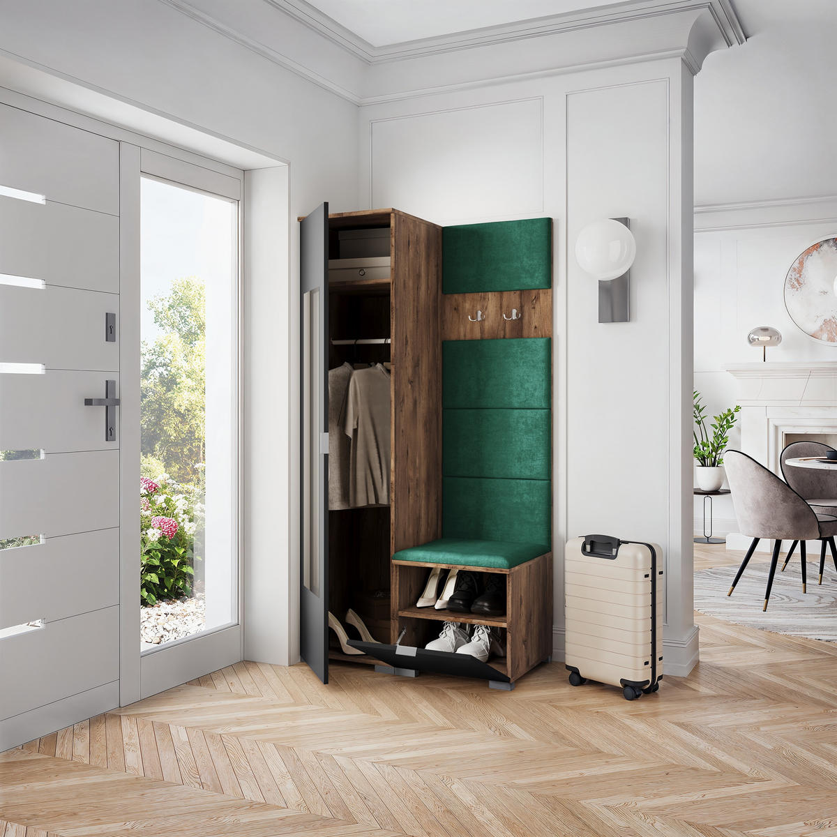 GARDEROBENSCHRANK VIRA 95/181/51 cm Modern Garderobe-Set Eiche Lefkas - Eichefarben/Schwarz, Holzwerkstoff (95/181/51cm) - MASSENO