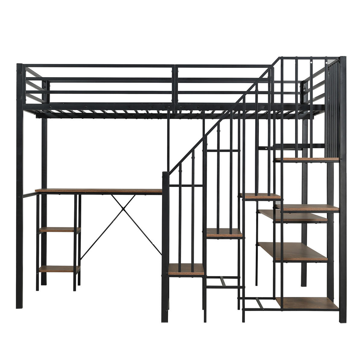 POSCHODOVÁ posteľ 120/200 cm čierna s písacím stolom a otvoreným šatníkom z kovu a MDF - čierna, kompozitné drevo (120/200cm) - OKWISH