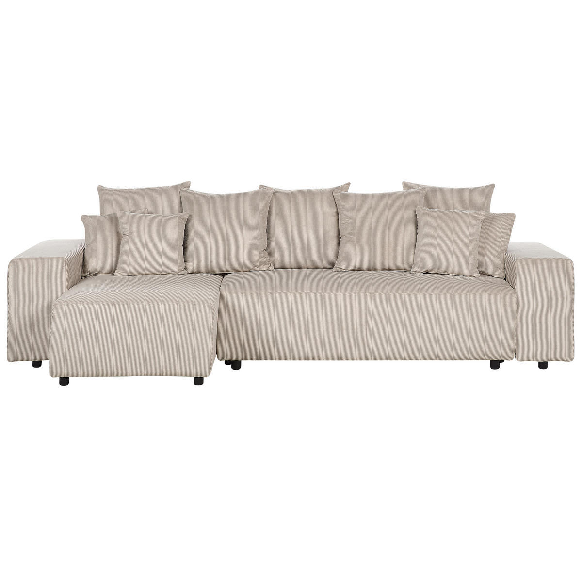 3-SITZER-ECKSOFA Cord taupe linksseitig mit Schlaffunktion Stauraum Luspa - Taupe/Schwarz, Textil (294/130cm) - Beliani