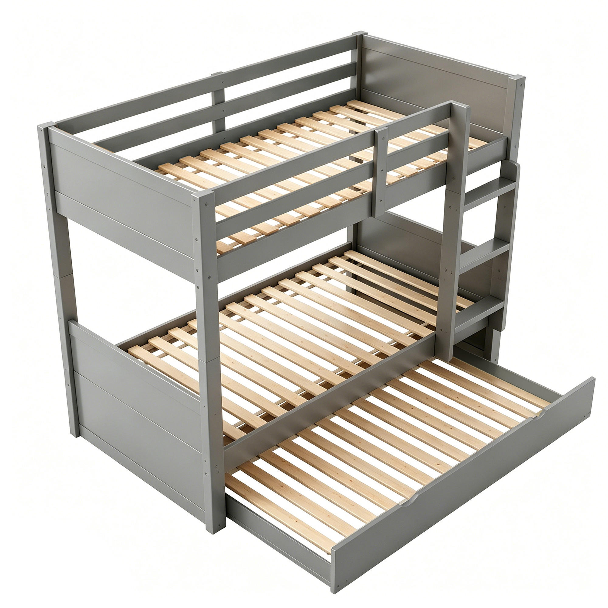 ETAGENBETT 90/200 cm DE-32580 3-in-1 mit Ausziehbett und Geländer Grau - Grau, Holz (90/200cm) - ComfortXL
