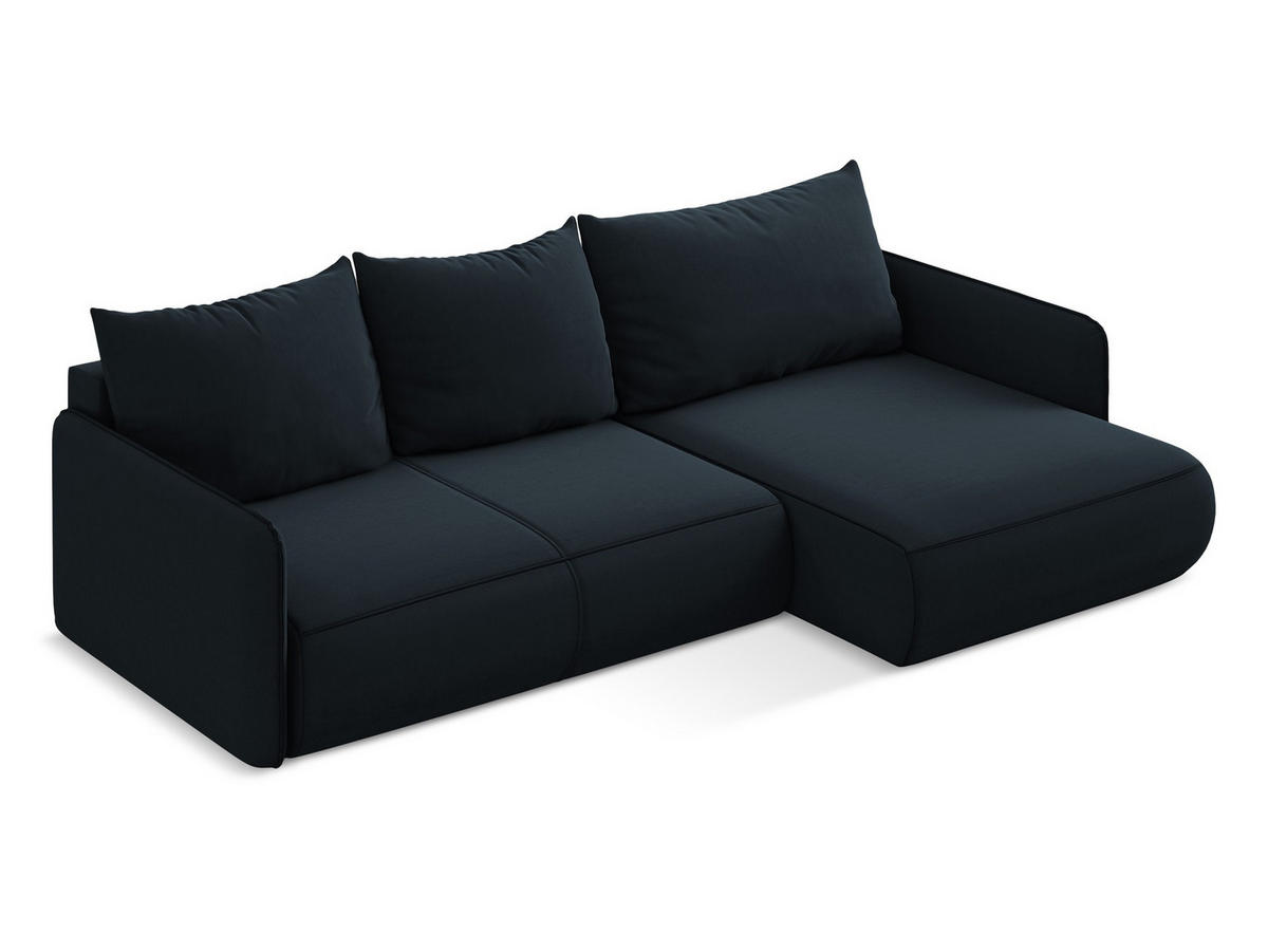 ECKSOFA mit Schlaffunktion Samt Stoff Blau - Blau/Schwarz, Kunststoff/Textil (240/148cm) - Makamii
