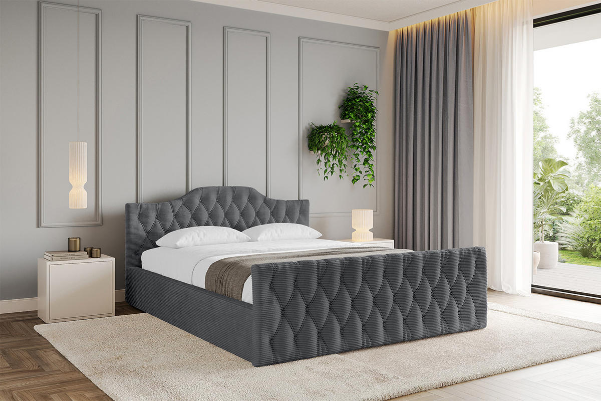 POLSTERBETT mit Bettkasten, Fußteil und Lattenrost, Boxbett mit Matratze H3/H4 - FALIO-Z-V1 180x200 Dunkelgrau - Anthrazit, Holzwerkstoff/Textil (180/200cm) - ALTDECOR