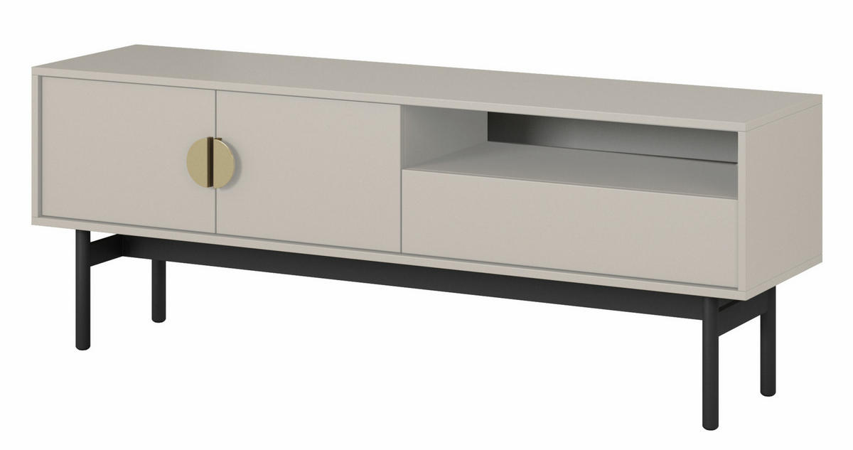 TV-SCHRANK Stoon Grau-Beige mit Schublade 154 cm - Greige/Goldfarben, Holzwerkstoff/Metall (154/57/38cm) - Selsey