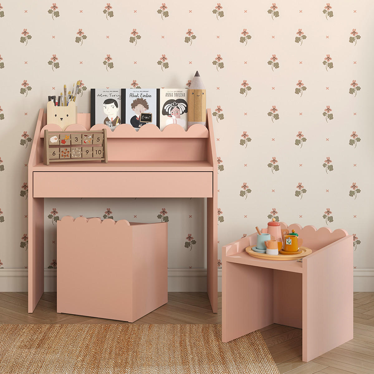 PSACÍ STŮL Book Nook Rose - růžová, kompozitní dřevo (71/76/33cm) - Petits-meubles