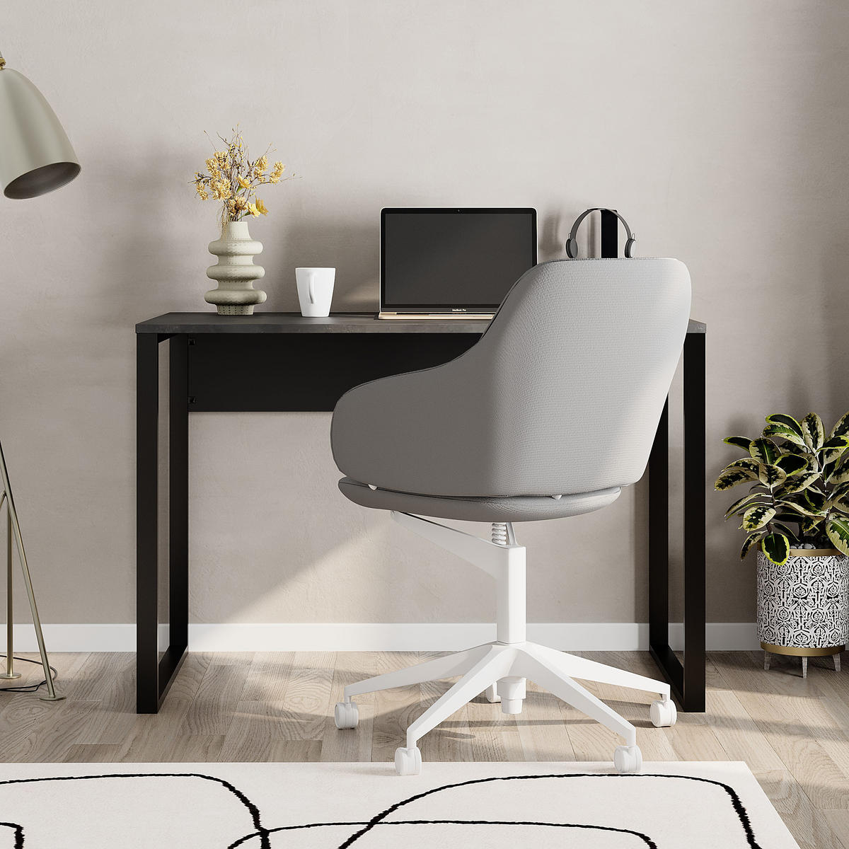 SCHREIBTISCH Inna Retro-Grau, Grauschwarz seidenmatt 100/60/75 cm - Multicolor/Schwarz, Holzwerkstoff/Metall (60/100/75cm) - Decortie