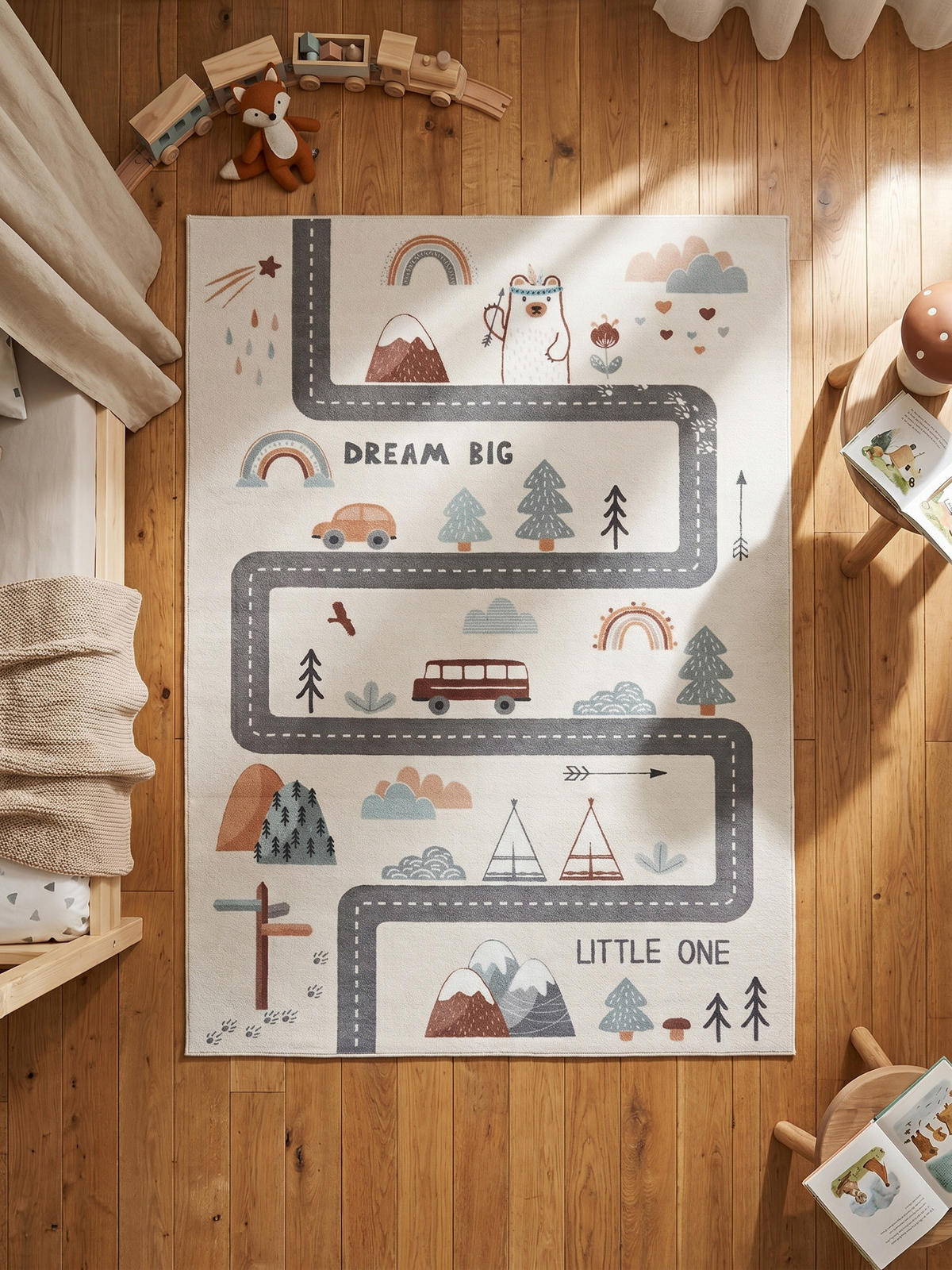 SPIELTEPPICH Waschbar TINO in Creme, mit Straßenkarten-Motiv, 160 x 230 cm - Beige, Textil (230/160cm) - KADIMA DESIGN