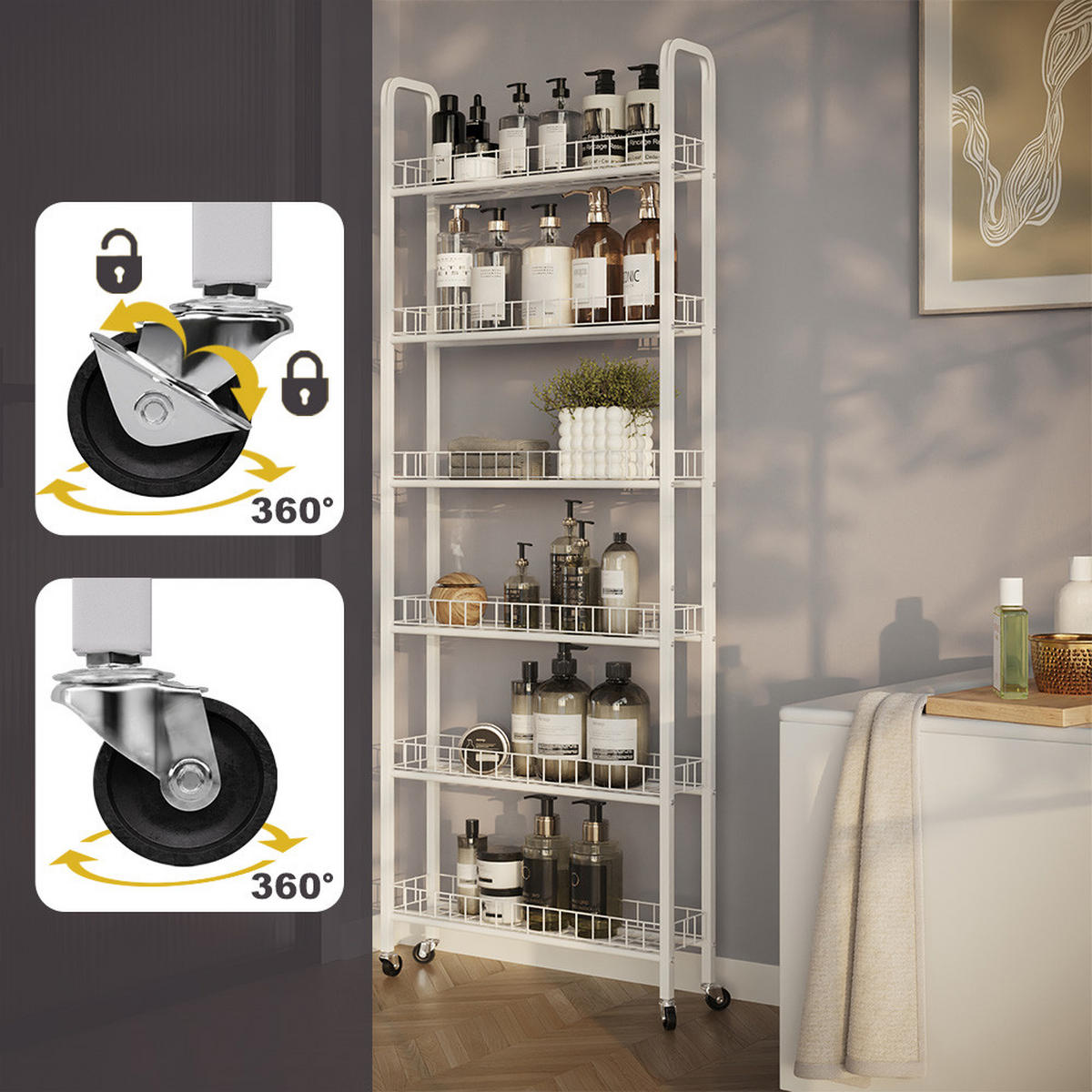 ROLLREGAL Rolivo Weiß 58 x 15 cm mit 6 Fächern - Weiß, Metall (58/155.5/15cm) - Vicco