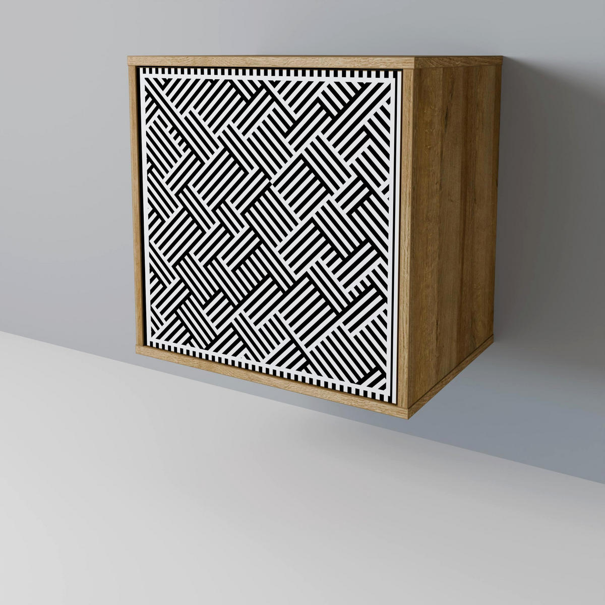 SIDEBOARD TEMPORARY SEQUENCE, Eichefarben, 57,5x42x70,5 cm, Schwarze Metall-Sternfüße - Eichefarben/Multicolor, Holzwerkstoff/Metall (57.5/70.5/42cm) - SpaceRebels