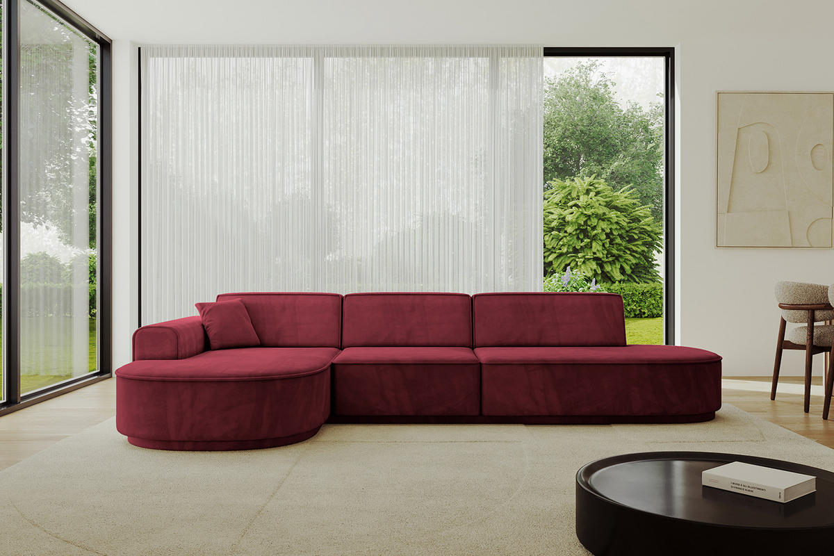 ECKSOFA Ottomane Links MARI-L2-v3 - 328x171x83 cm Bordeaux Velours - Bordeaux/Schwarz, Holzwerkstoff/Kunststoff (328/171cm) - ALTDECOR