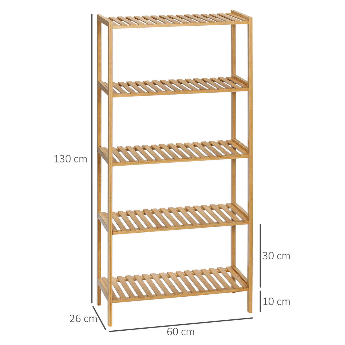 BADREGAL DE-15517 60/26/130 cm, 5-stufig Naturholz - Naturfarben, Naturmaterialien (26/130/60cm) - ComfortXL