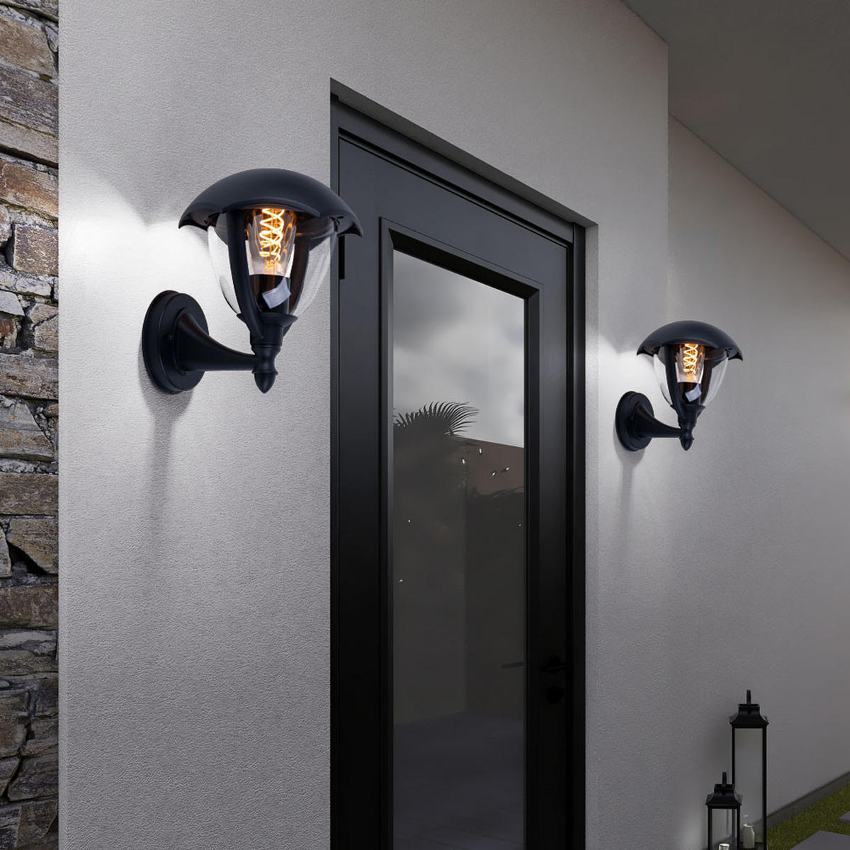 LED WANDLEUCHTE Aluminium Schwarz 2er Set - Schwarz, Glas (20/20/23.8cm)