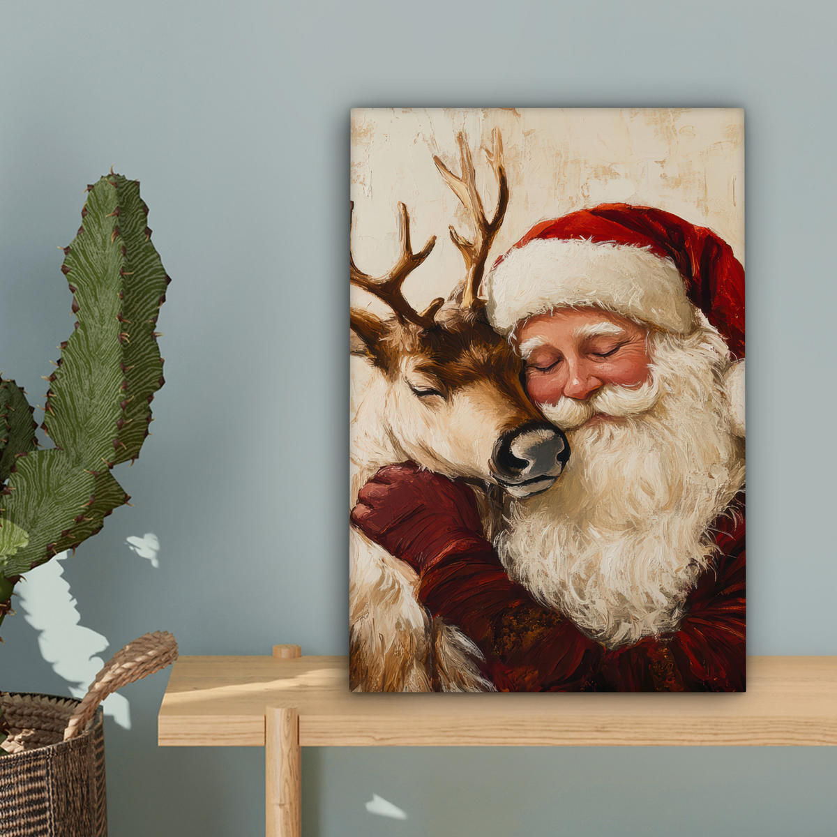 LEINWANDBILD Weihnachtsmann - Rentier - Weihnachten 20x30 cm - Rotbraun, Textil (20/30cm) - MuchoWow