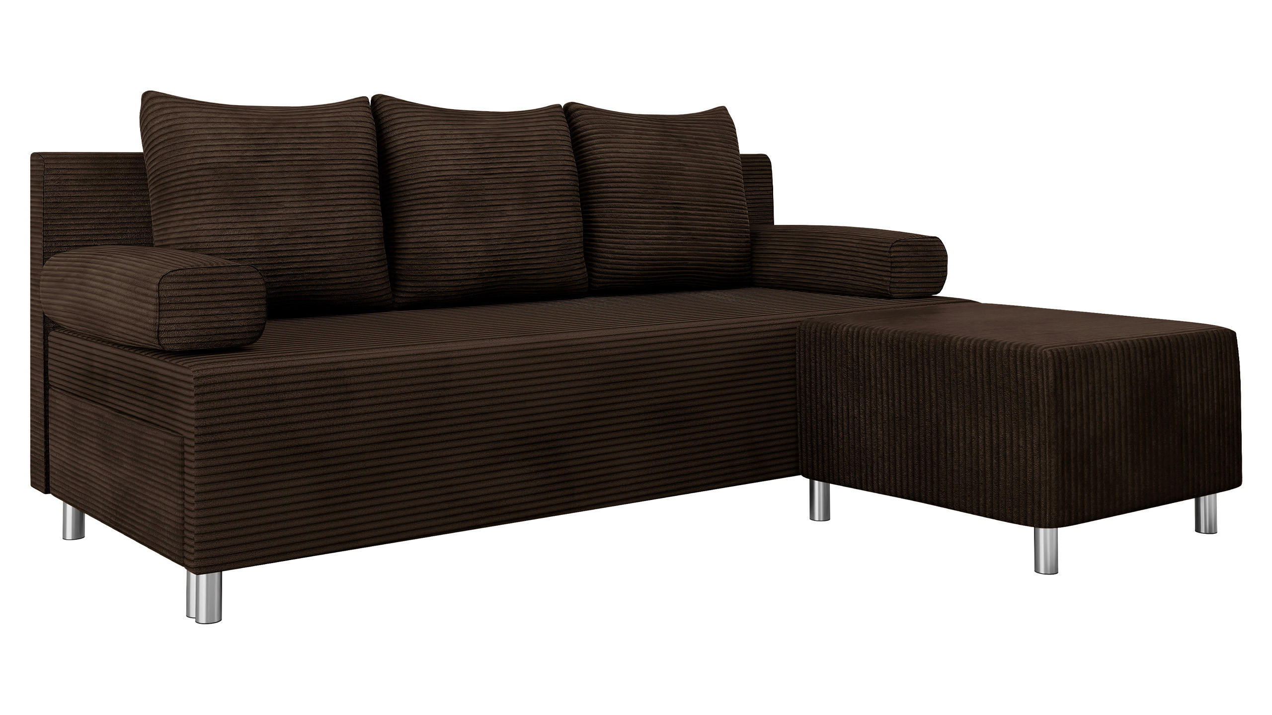 SCHLAFSOFA Dover Cord mit Polsterhocker - Chromfarben/Nussbaumfarben, Holz/Kunststoff (192/80cm) - MIRJAN24