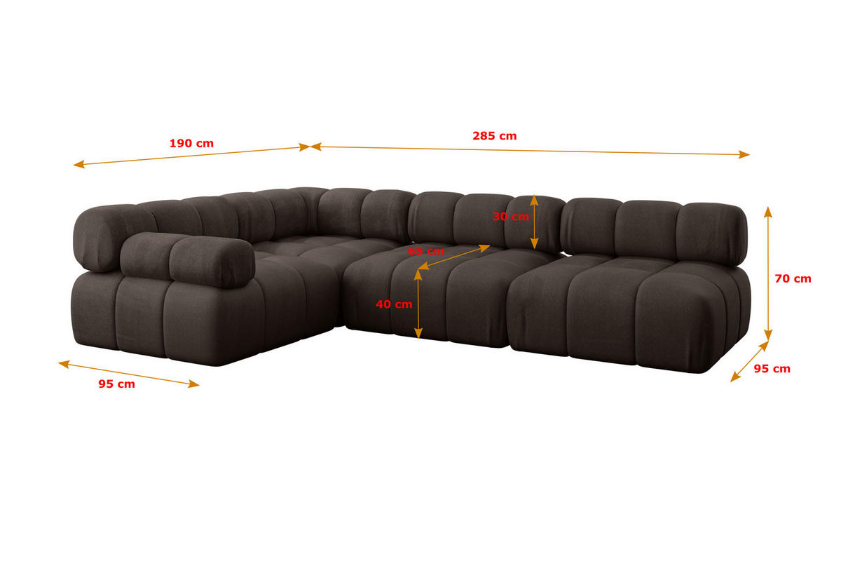 ECKSOFA modulares Sofa Mende-L2 - 285x190x70 cm Braun Velours - Braun, Holzwerkstoff/Textil (285/190cm) - ALTDECOR