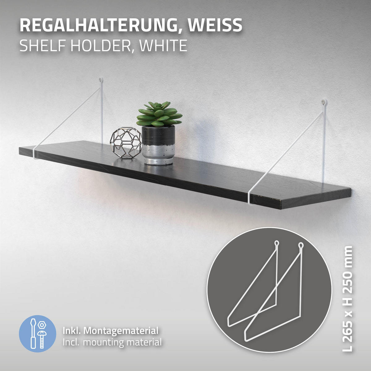 REGALHALTERUNG - Weiß, Metall (25/25/26cm) - ML-DESIGN