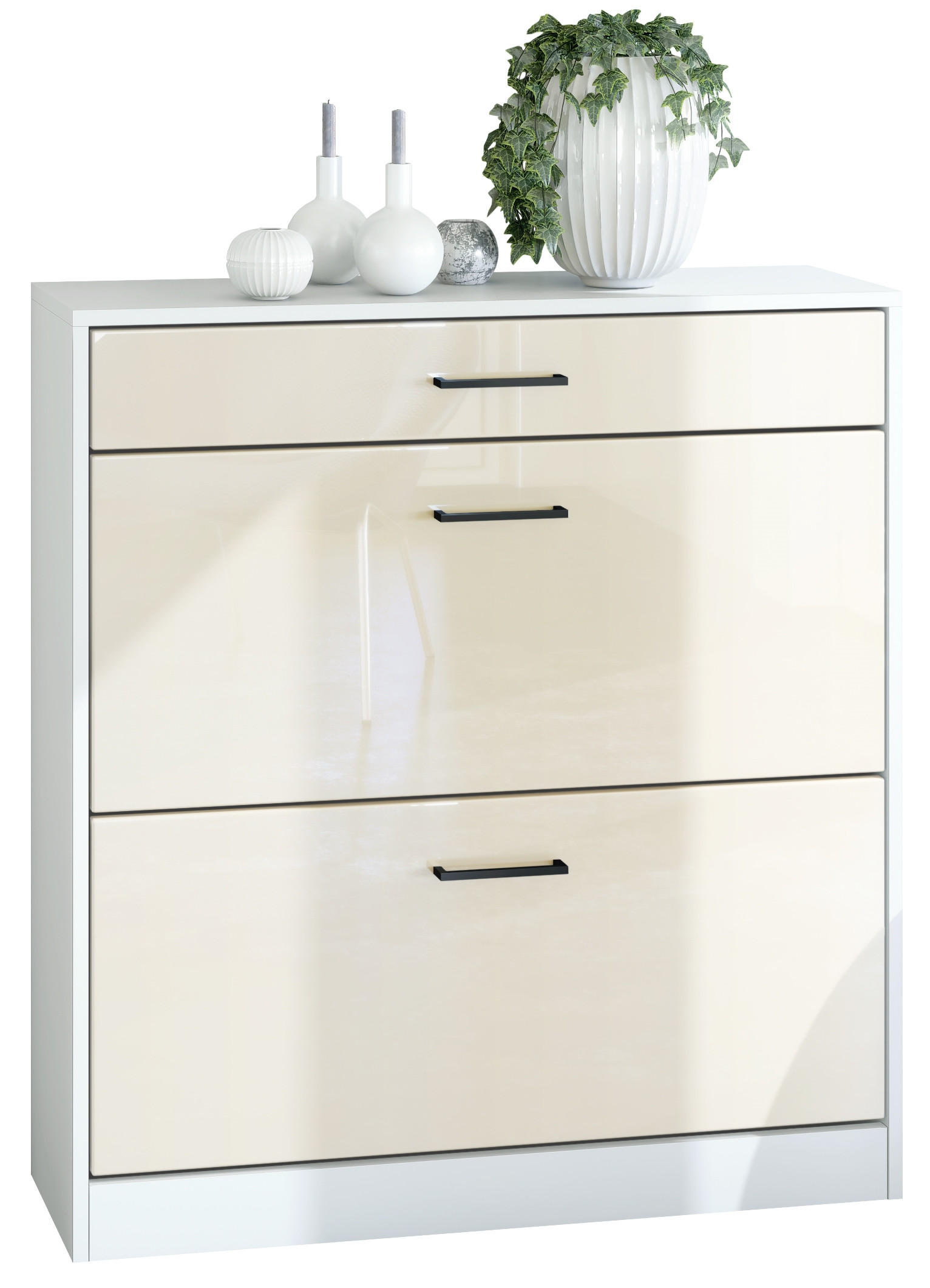 SCHUHSCHRANK Elvas Front in Creme Hochglanz - Creme, Holzwerkstoff (89/95.5/27cm) - Vladon