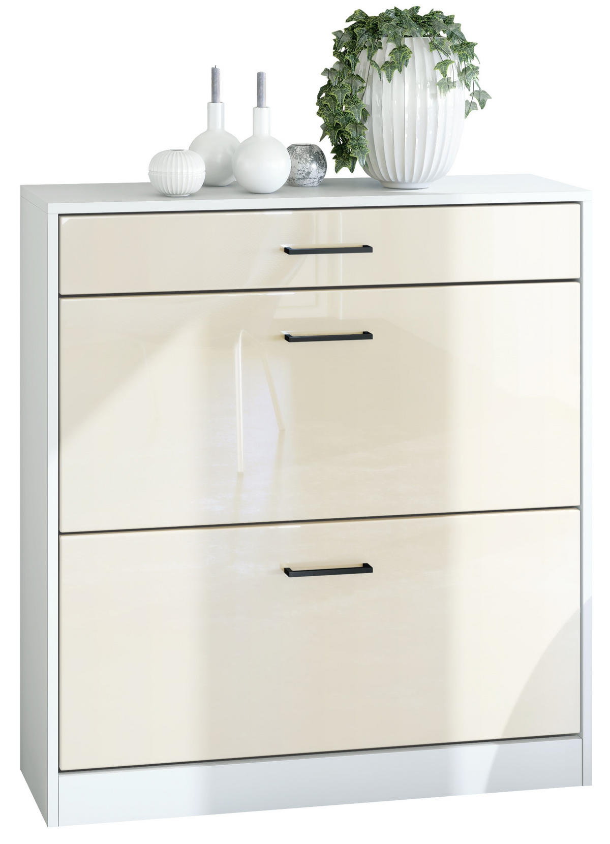 SCHUHSCHRANK Elvas Front in Creme Hochglanz - Creme, Holzwerkstoff (89/95.5/27cm) - Vladon