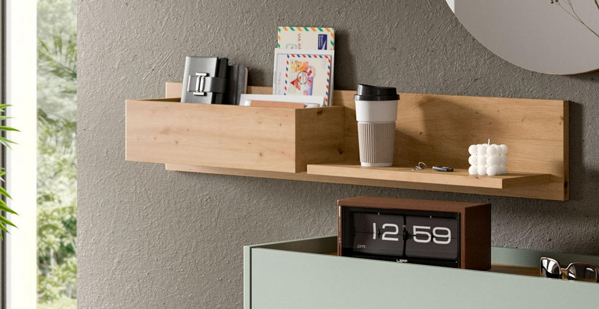 REGAL Artisan Eiche, Wandregal 110 cm hängend - Eiche Artisan, Holzwerkstoff/Metall (110/19/16cm) - Inn.Furn