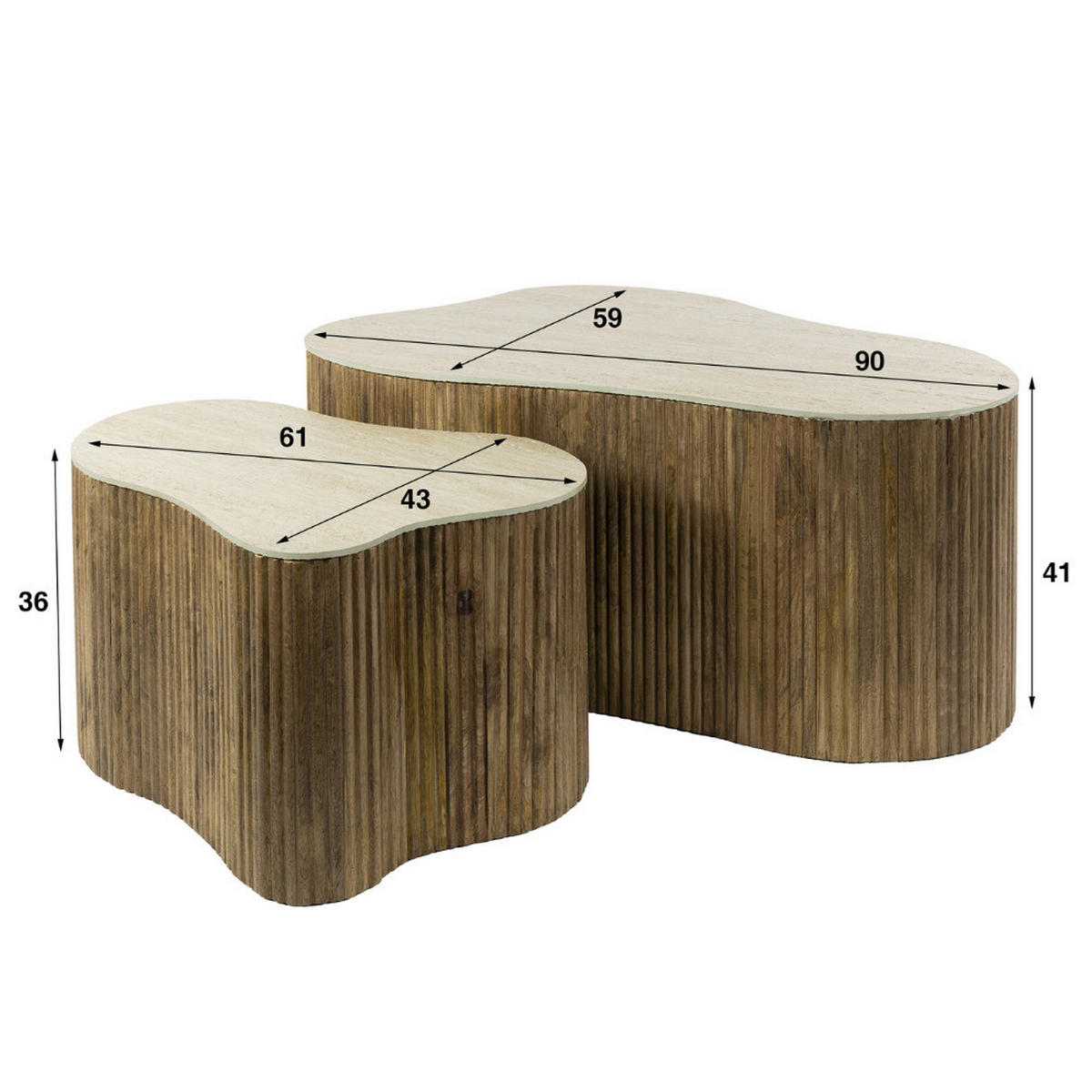 COUCHTISCH-SET TULLIO SASSO Organische Satztische mit Travertin-Keramik - Beige/Braun, Holz/Keramik (59/90/41cm) - alesvelt