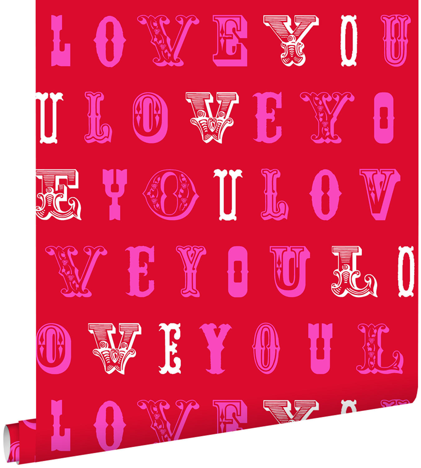 TAPETE love you - Sprüche 53 cm x 10.05 m - Pink, Papier (53/0.1cm) - ESTAhome
