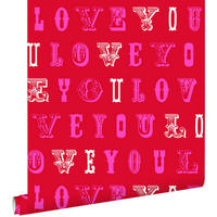 TAPETE love you - Sprüche 53 cm x 10.05 m - Pink, Papier (53/0.1cm) - ESTAhome