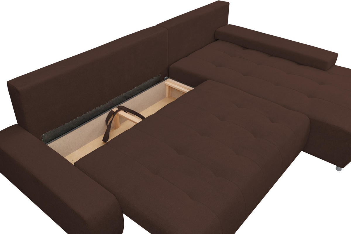 ECKSOFA Bloom mit Bettkasten und Schlaffunktion L-Form - Braun, Textil (267/185cm)