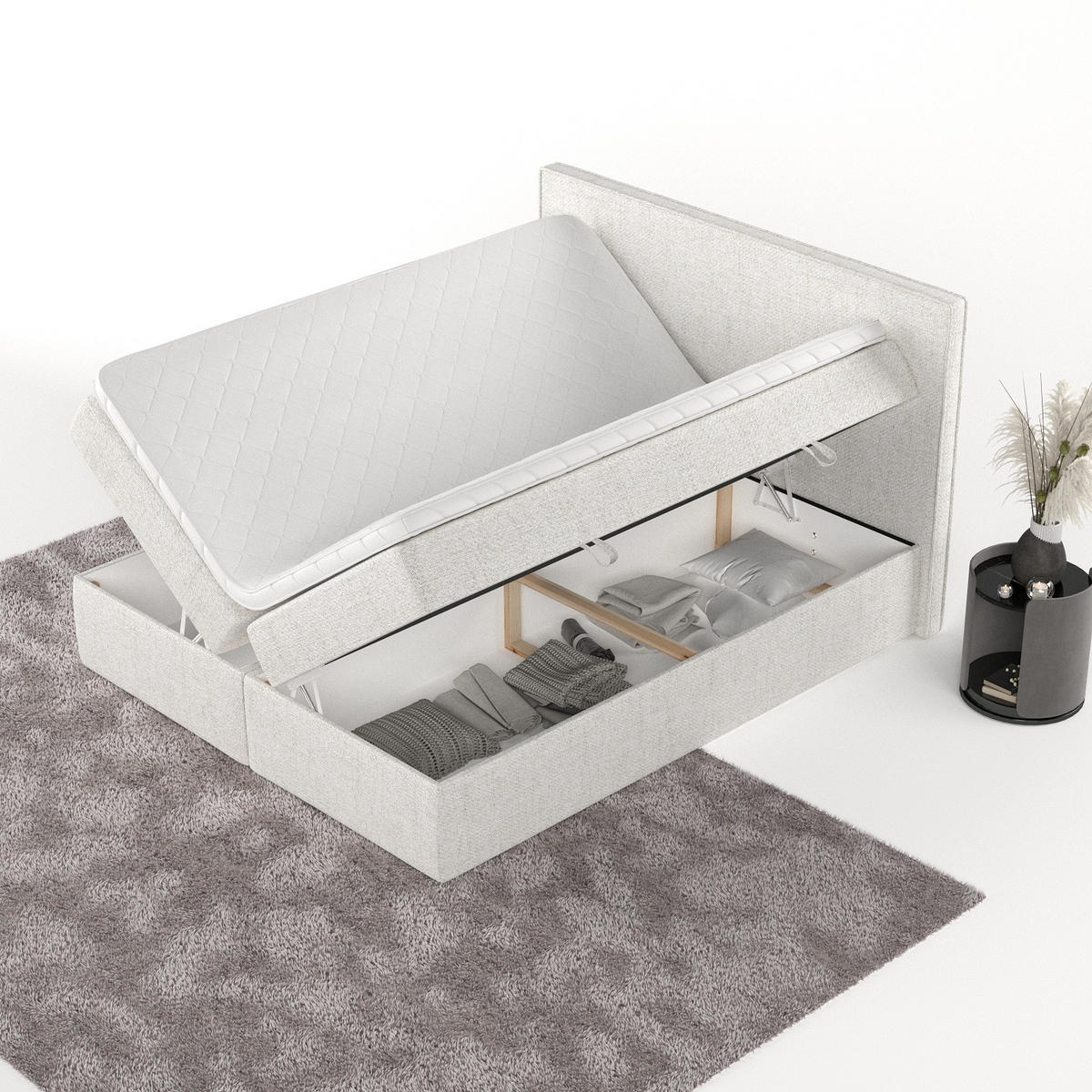 BOXBETT Nuvia 180/200 cm Creme im Neve Stoff - Creme/Schwarz, Holz/Holzwerkstoff (180/200cm) - AltaBeds