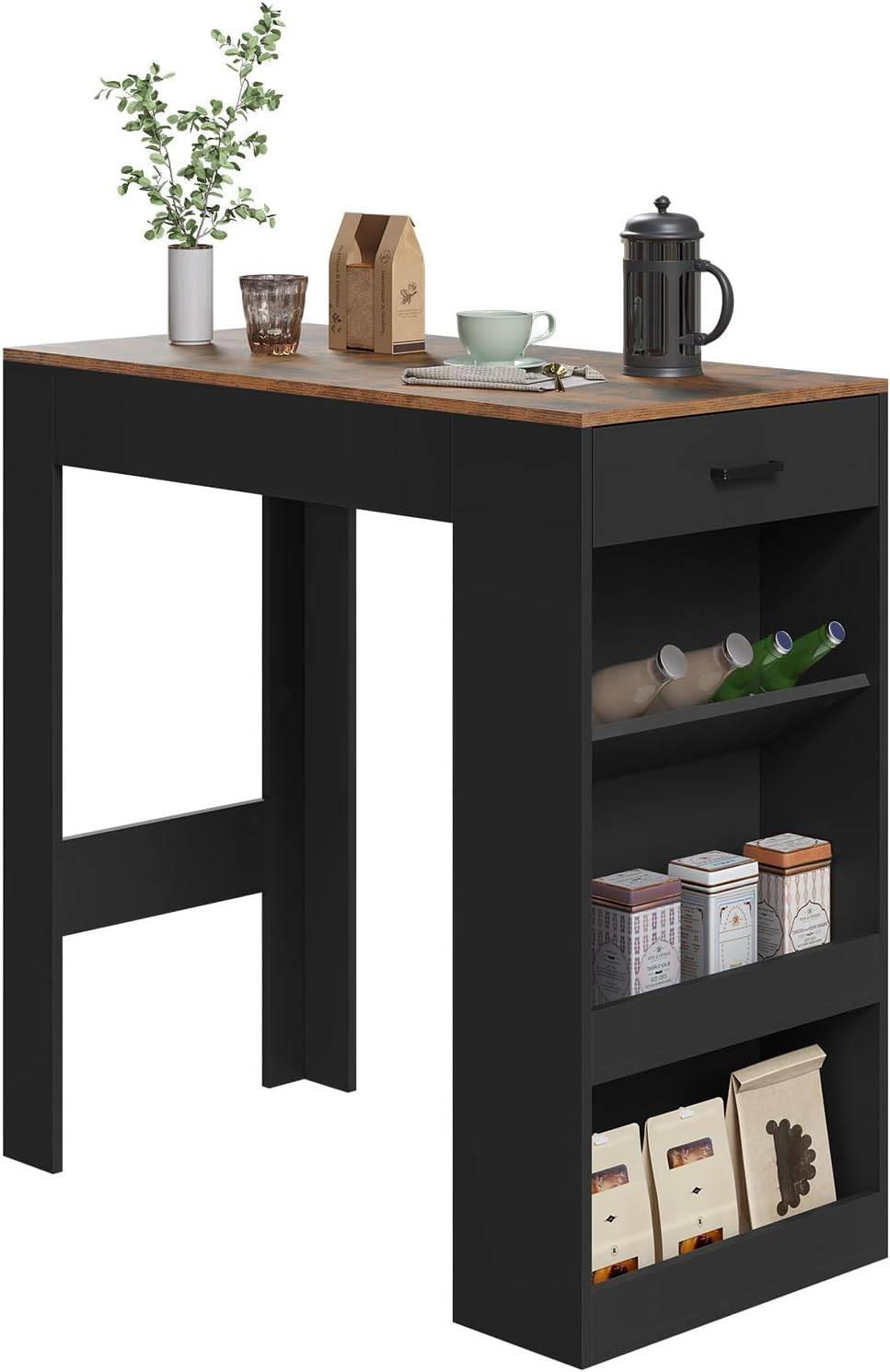 BARTISCH, Küchentisch mit Weinregal,100 x 50 x 100 cm - Dunkelbraun/Schwarz, Holzwerkstoff (50/100/100cm) - Woltu