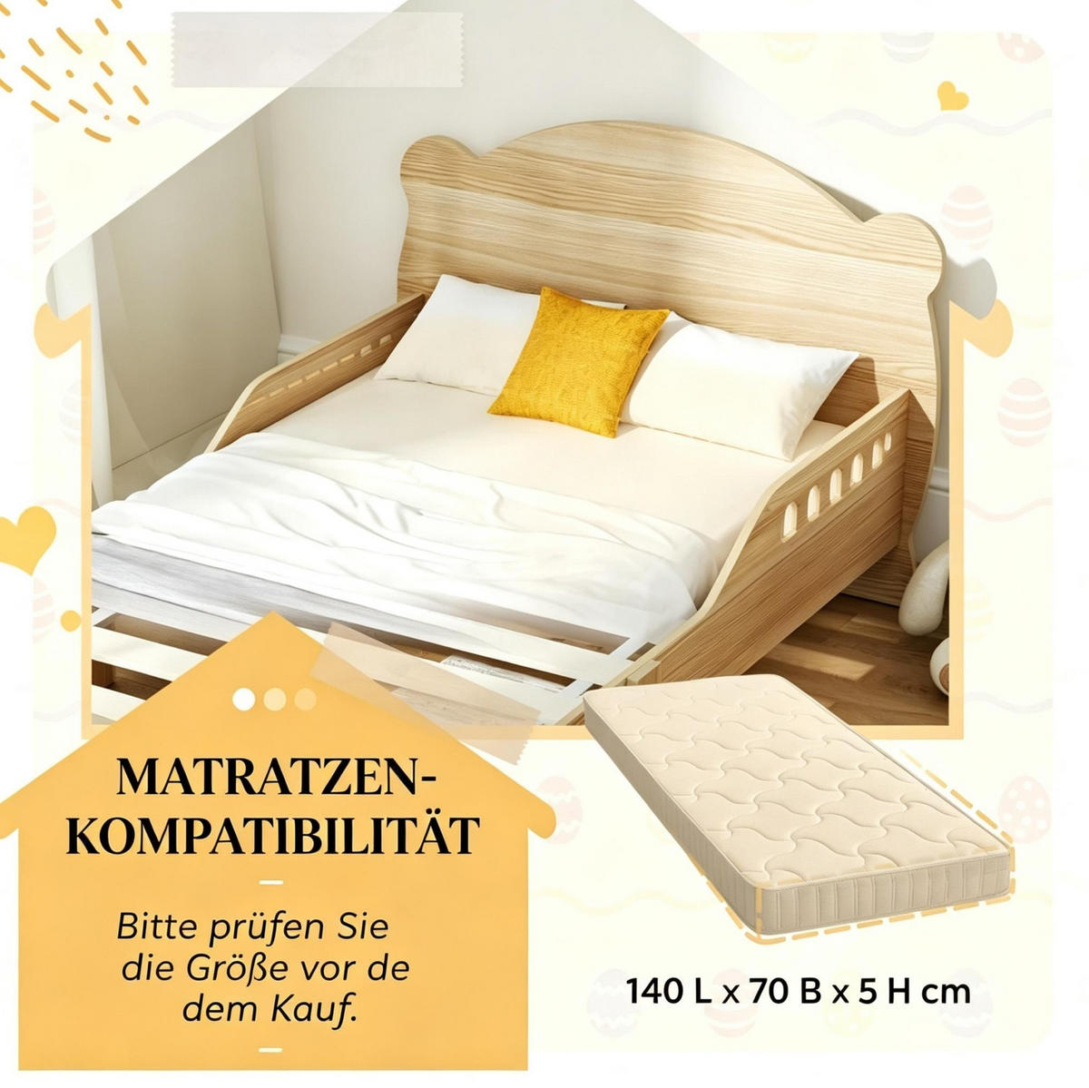 KINDERBETT aus MDF 70x140 cm Natur mit Seitenschutz und Bärenmotiv - Eichefarben, Holzwerkstoff (70/140cm) - Modfu