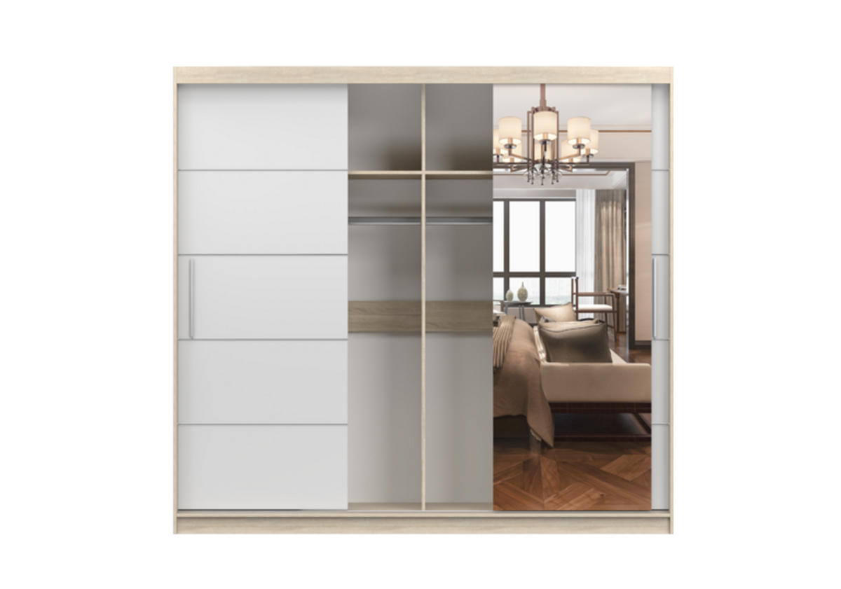 SCHIEBETÜRENSCHRANK - ALFA (Graphit + Sonoma) - Graphitfarben/Sonoma Eiche, Holzwerkstoff/Metall (233/218/61cm) - Möblo