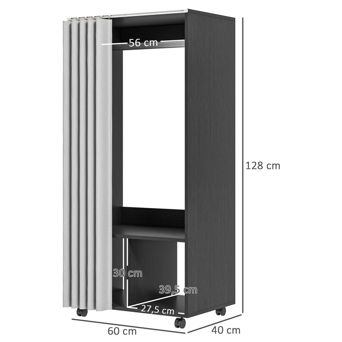 KLEIDERSCHRANK Schwarz 1 Stück - Schwarz, Holzwerkstoff (40/128/60cm) - GiPP