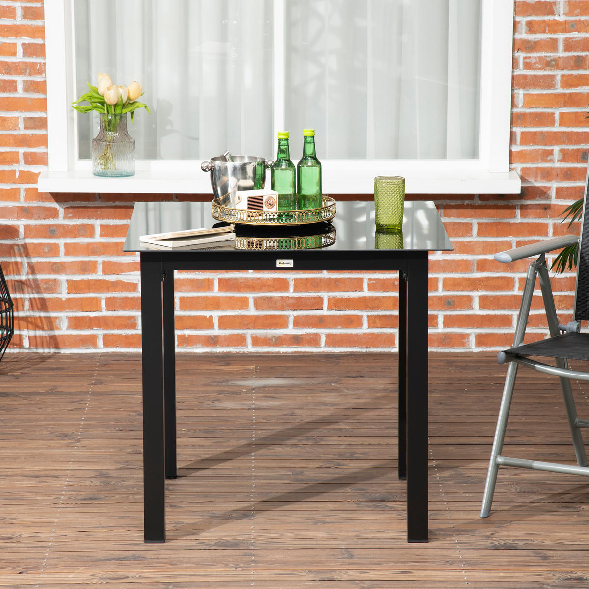GARTENTISCH, Schwarz, Aluminium - Schwarz, Metall (80/80/74cm) - Outsunny