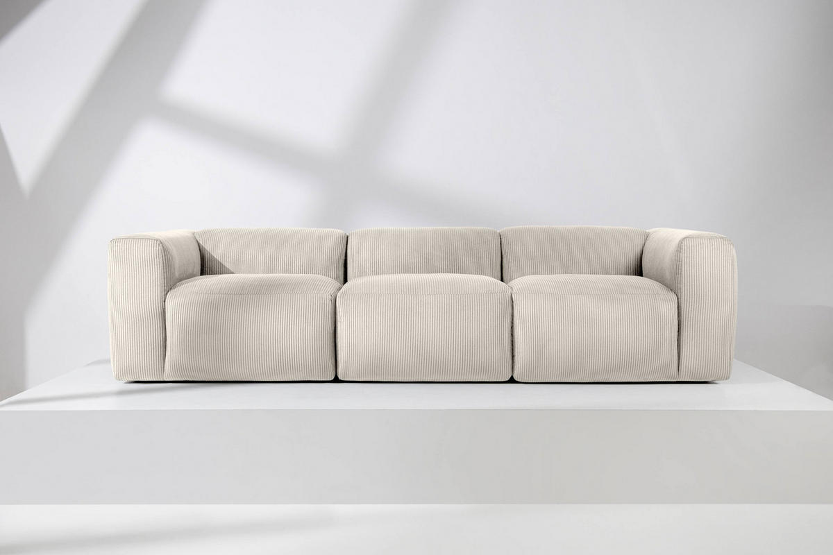 3-SITZER-MODULSOFA BUFFO mit extrem weicher und bequemer Sitzfläche, Kordstoff, cremefarben - Creme, Textil (290/73/96cm) - KONSIMO®
