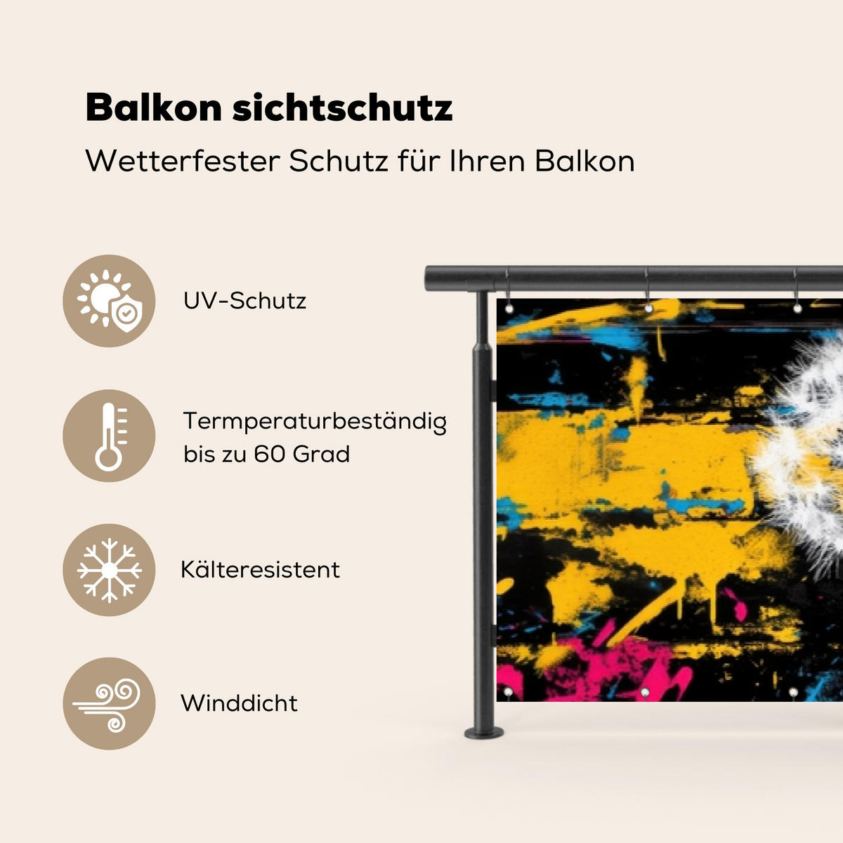 BALKON-SICHTSCHUTZ Straßenkunst - Bunt - Wand - Schwarz, Kunststoff (500/85cm) - MuchoWow