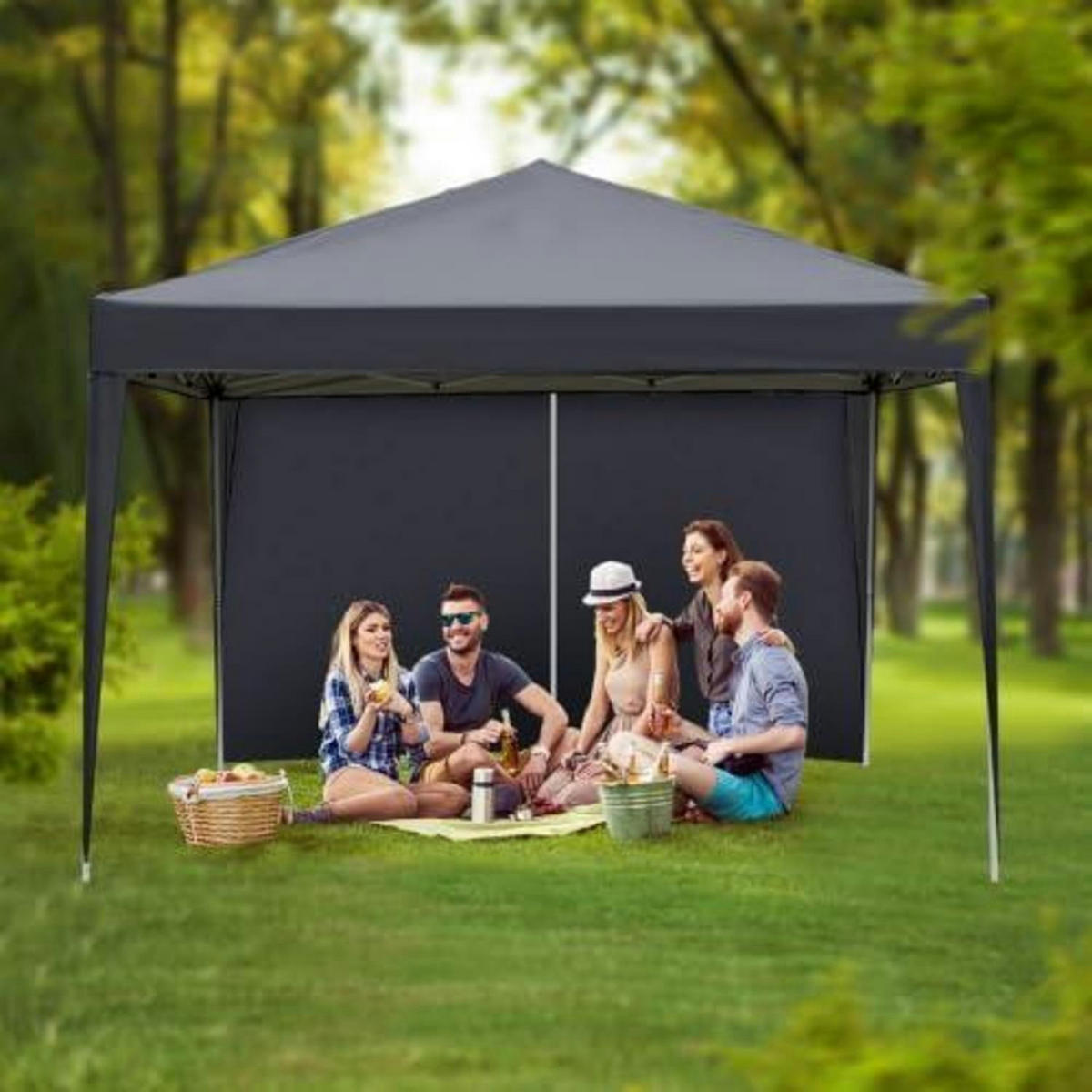 FALTPAVILLON 3x3m Dunkelgrau mit Laufradtasche - Anthrazit, Metall (300/255/300cm)