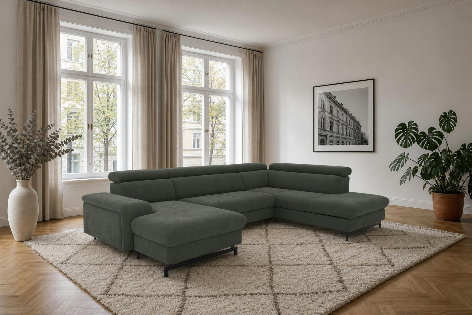 foamnova Wohnlandschaft Dunkelgrün 328x81x215 cm