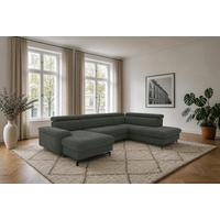 WOHNLANDSCHAFT Vaasa mit Schlaffunktion - Dunkelgrün, Kunststoff/Textil (328/81/215cm) - foamnova