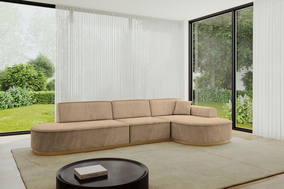 ECKSOFA Ottomane Rechts MARI-L2-v2 - 328x171x83 cm Taupe Velours - Taupe, Holzwerkstoff/Textil (171/328cm) - ALTDECOR