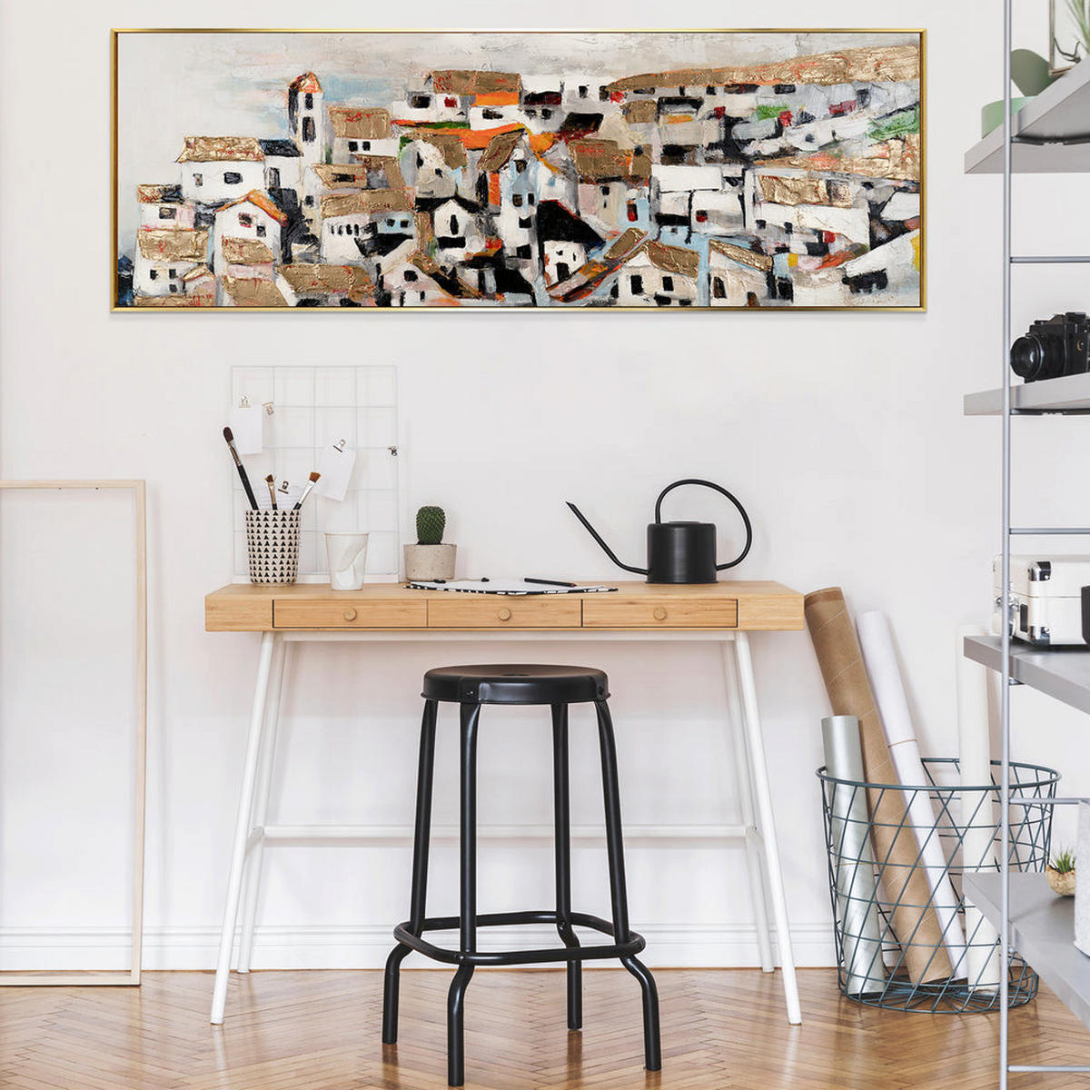 GEMÄLDE Sonnenhäuser Schattenfugenrahmen Schwarz 150x50 cm - Schwarz, Holz (150/50cm) - YS-art gallery