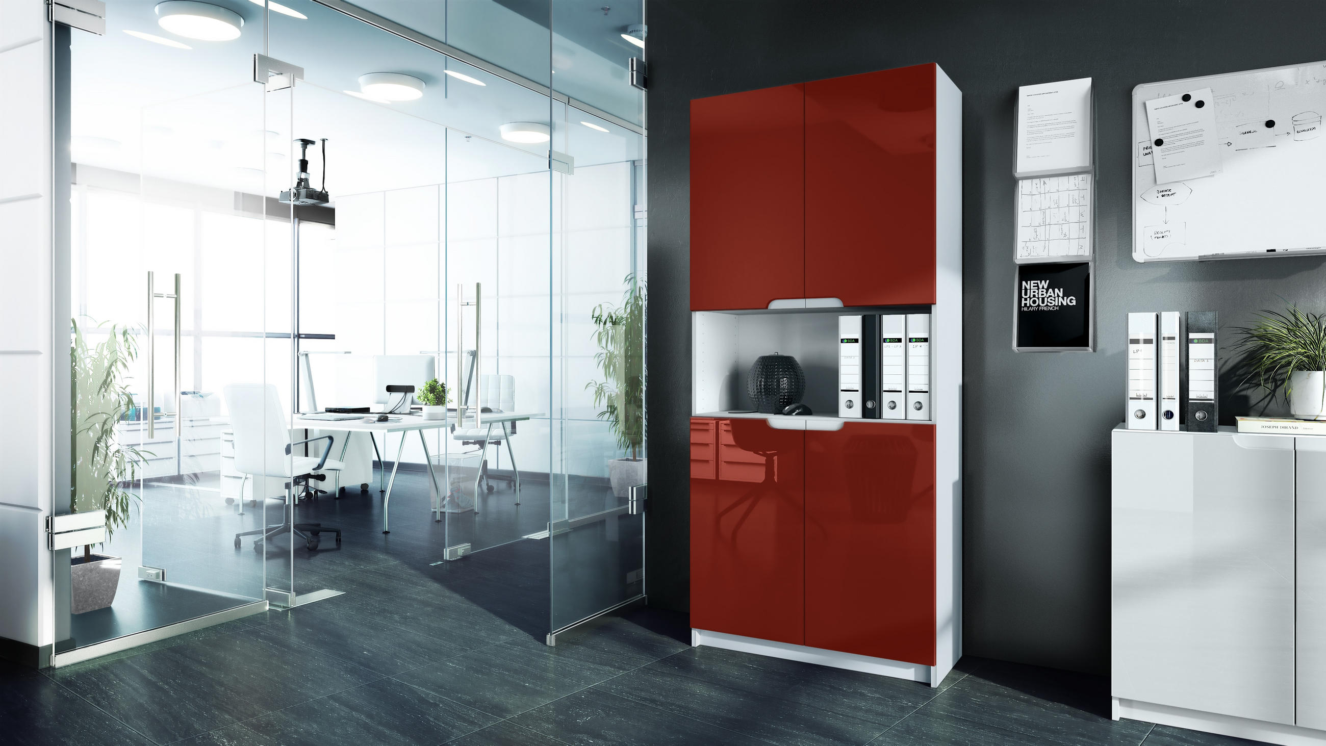 BÜROSCHRANK Logan Fronten in Bordeaux Hochglanz - Bordeaux, Holzwerkstoff (82/184/37cm) - Vladon