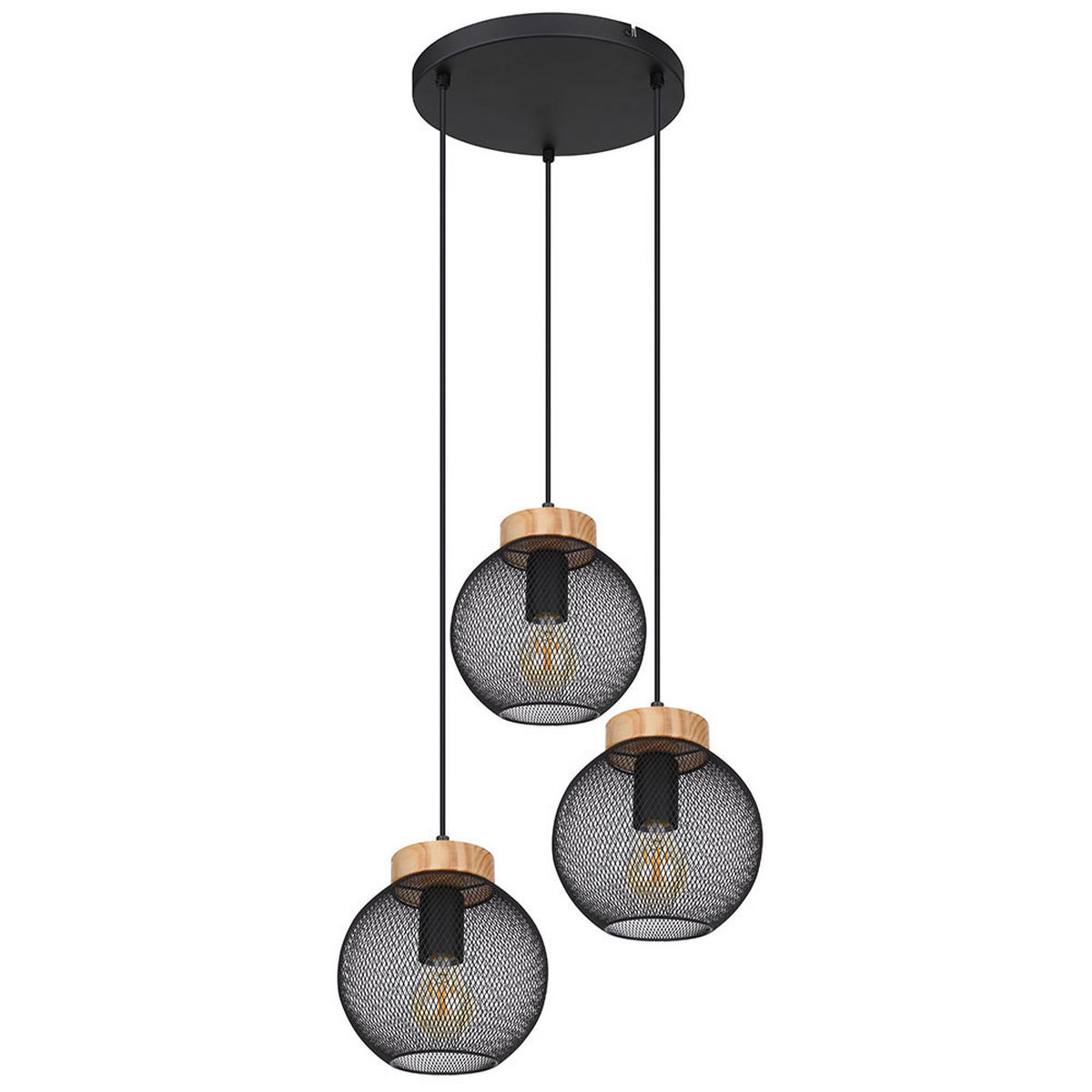 HÄNGELEUCHTE Metall Schwarz Drahtgeflecht - Schwarz, Holz (44/44/120cm) - Globo Lighting