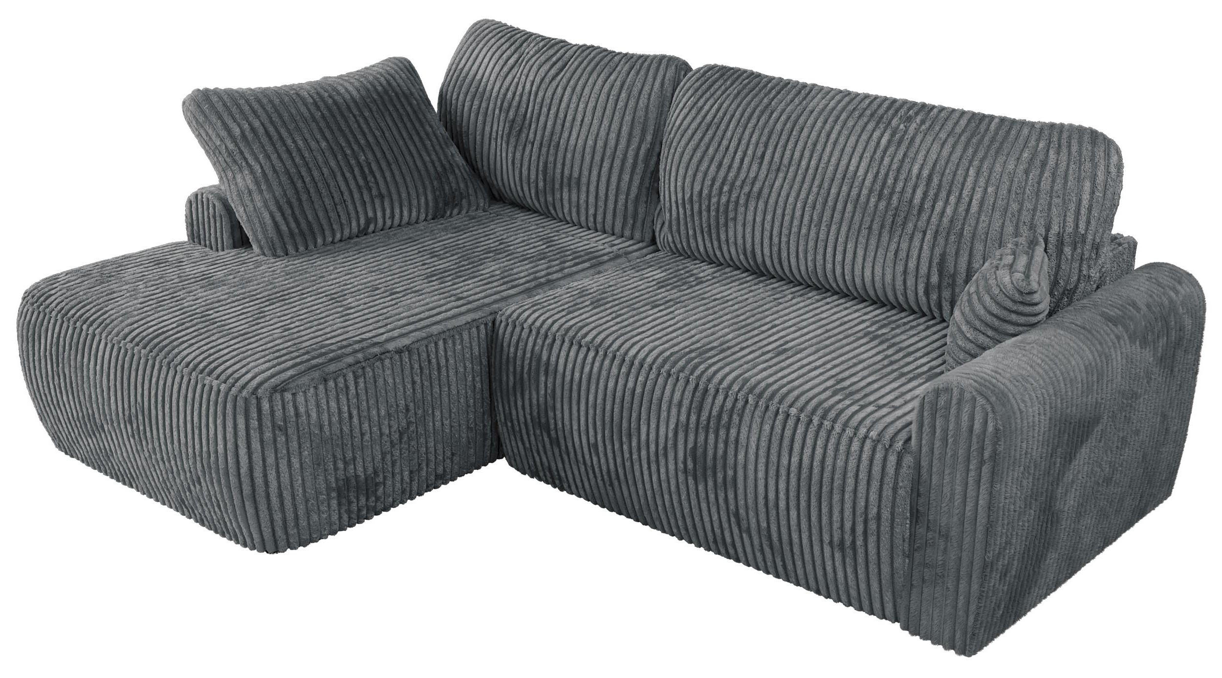 ECKSCHLAFSOFA CUBO L Dunkelgrau Cord - links - Dunkelgrau/Schwarz, Kunststoff/Textil (273/187cm) - MKS
