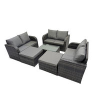 GARTENMÖBELGARNITUR mit KISSEN Polyrattan Dunkelgrau 8-Sitzer - Dunkelgrau/Grau, Glas/Kunststoff - Fimous