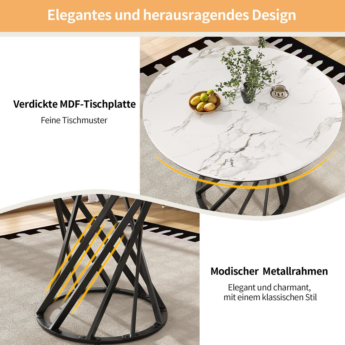ESSTISCHSET 5-Teilig Rund 80 Cm, Weiße MDF, 4 Samtstühle, Schwarz - Schwarz, Metall (80/76/80cm) - FLIEKS