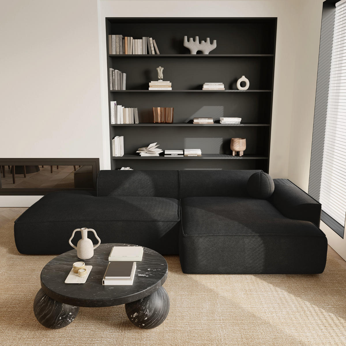 ECKSOFA RECHTS Rastergewebe Anthrazitgrau 260cm - Dunkelgrau/Anthrazit, Textil (260/155cm) - Sia Home