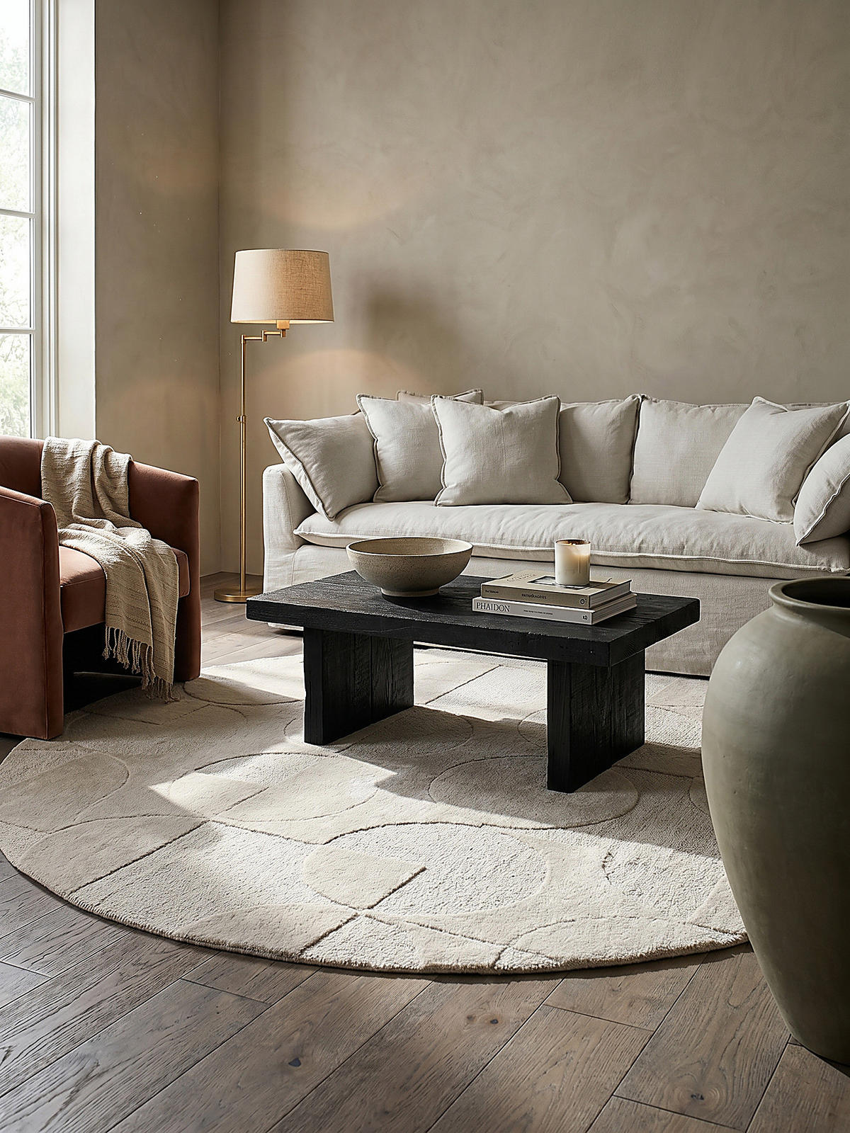 WOLLTEPPICH DEBEN, geometrisch, aus Wolle, Elfenbein, Ø 160 cm - Champagner, Textil (160/160cm) - KADIMA DESIGN